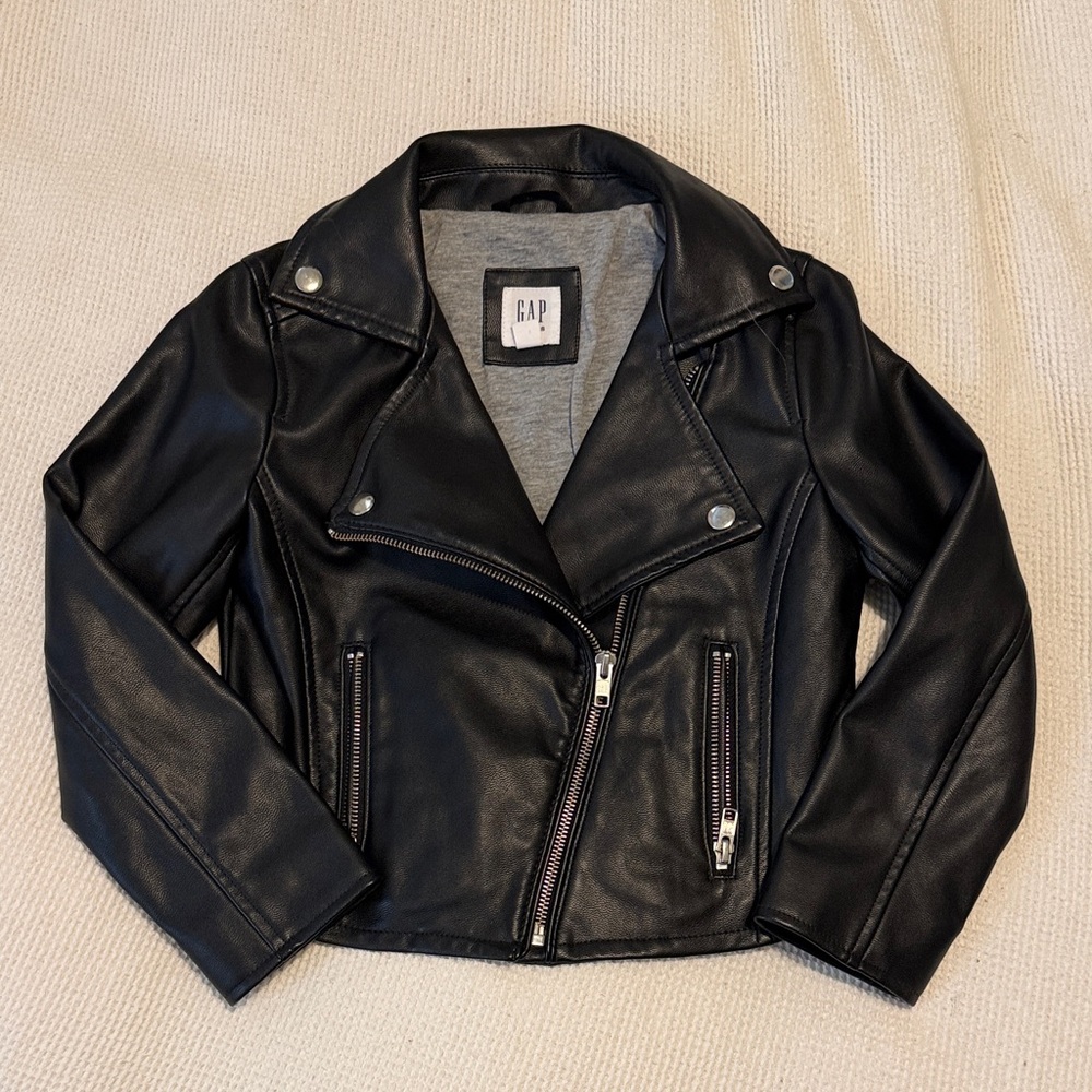 GAP Kids Black Faux Leather Biker Moto Jacket Size Small